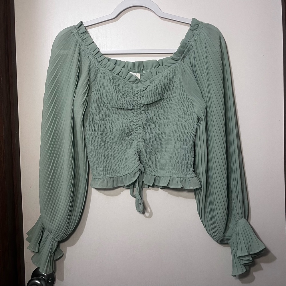 She + Sky Sage Green Ruched Blouse